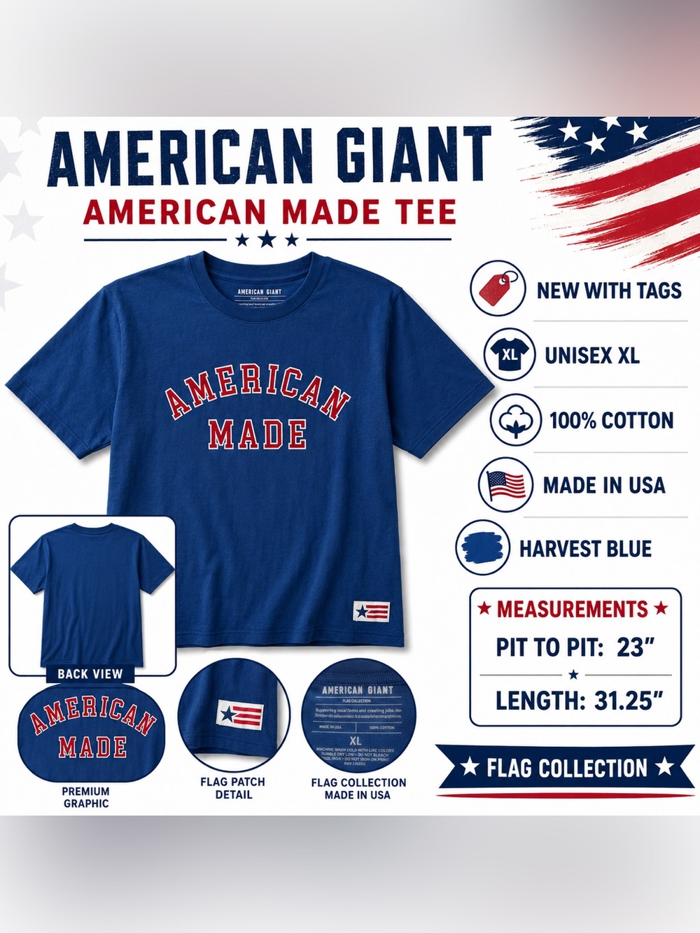 American Giant American Made Graphic Tee Unisex XL Harvest Blue Made in USA New - Picture 2 of 13
